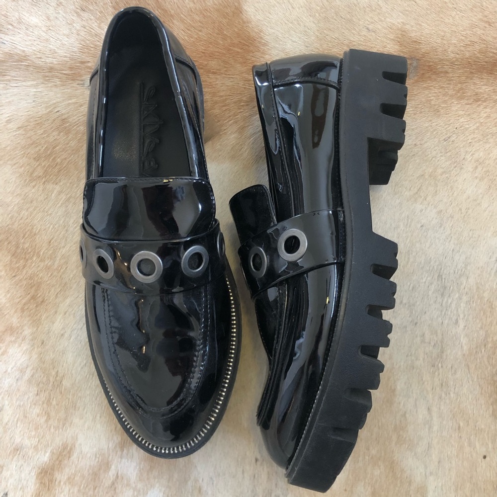 Chunky patent leather loafers